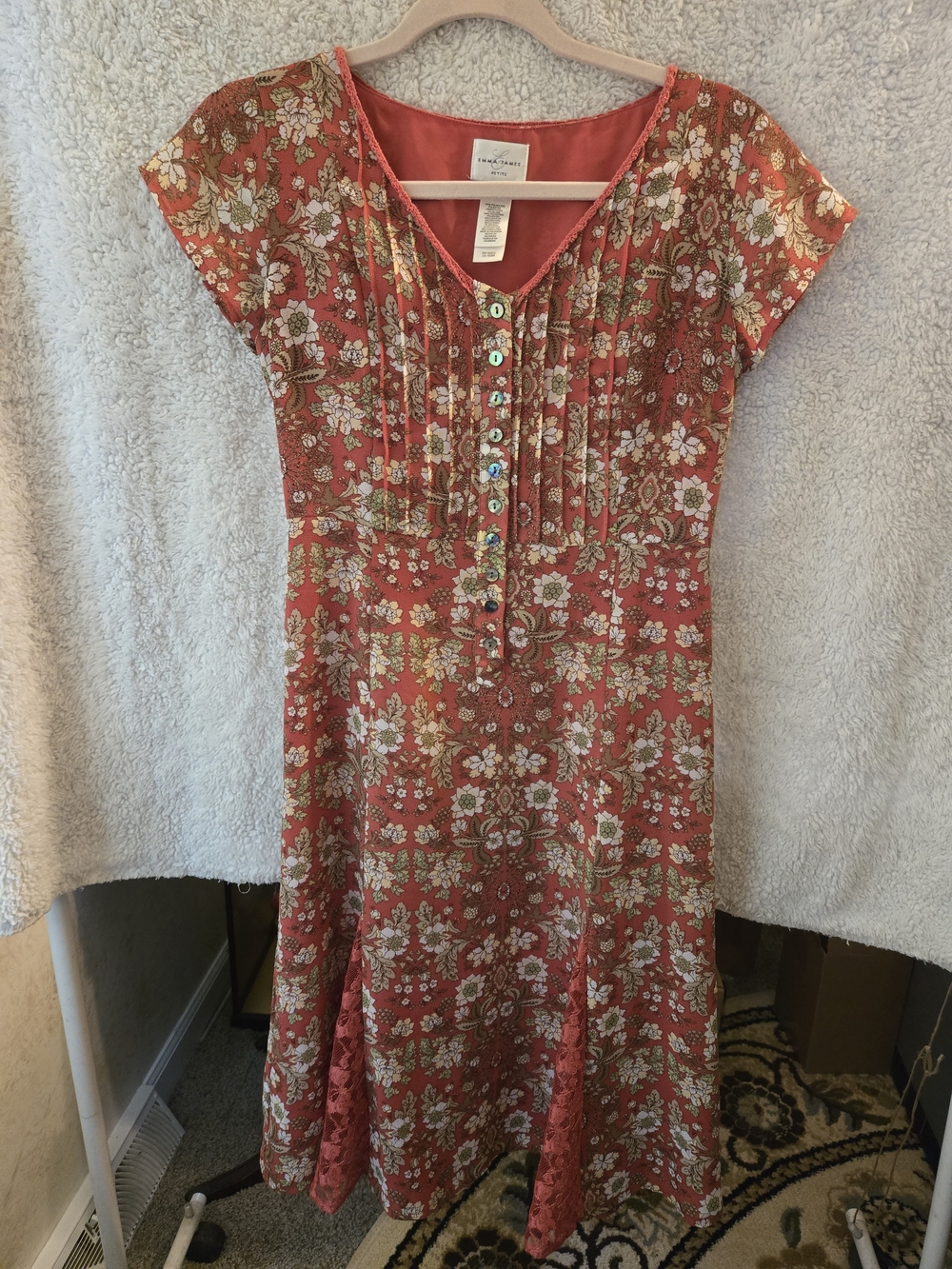 Emma James Coral Floral Midi Dress with Button Front